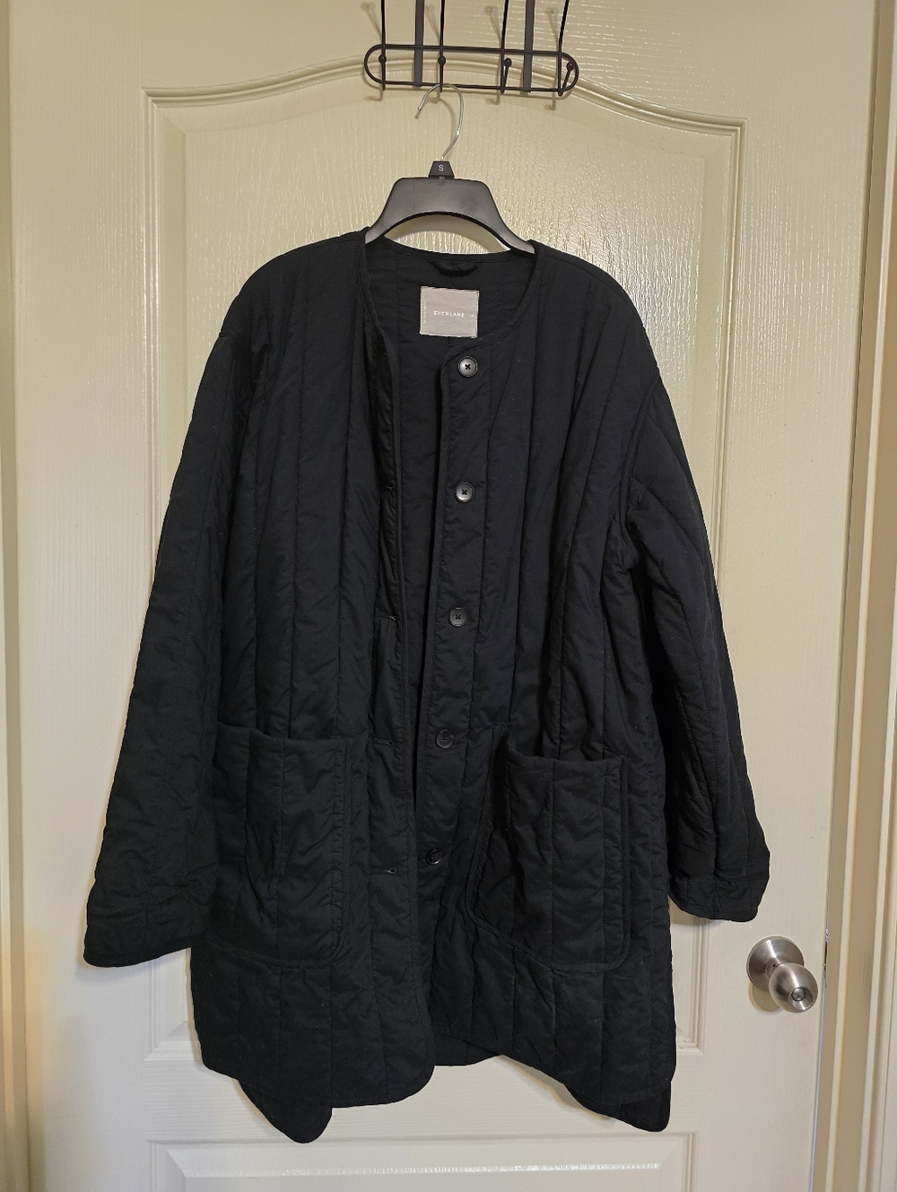 Everlane Black Quilted Button-Front Puffer Jacket, XL